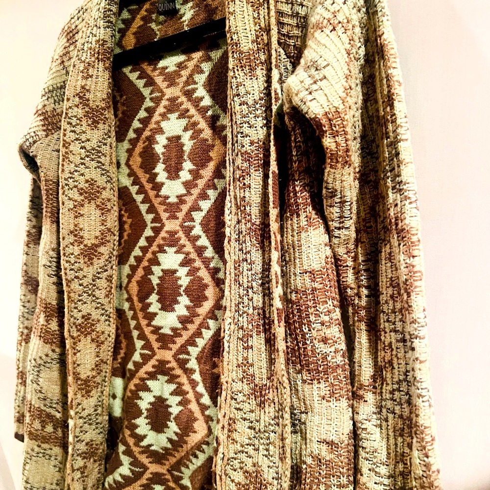 Quinn Aztec cardigan sweater sz small brown teal & cream colored - Picture 5 of 5